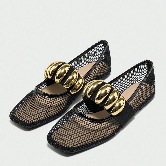 Black Elegant Women's Summer Hollow Breathable Fishnet Loafers - Picture 6 of 6